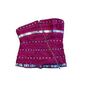 NWT Bebe Vintage Y2K Cropped Bustier Strapless Fuchsia Studded Top M
